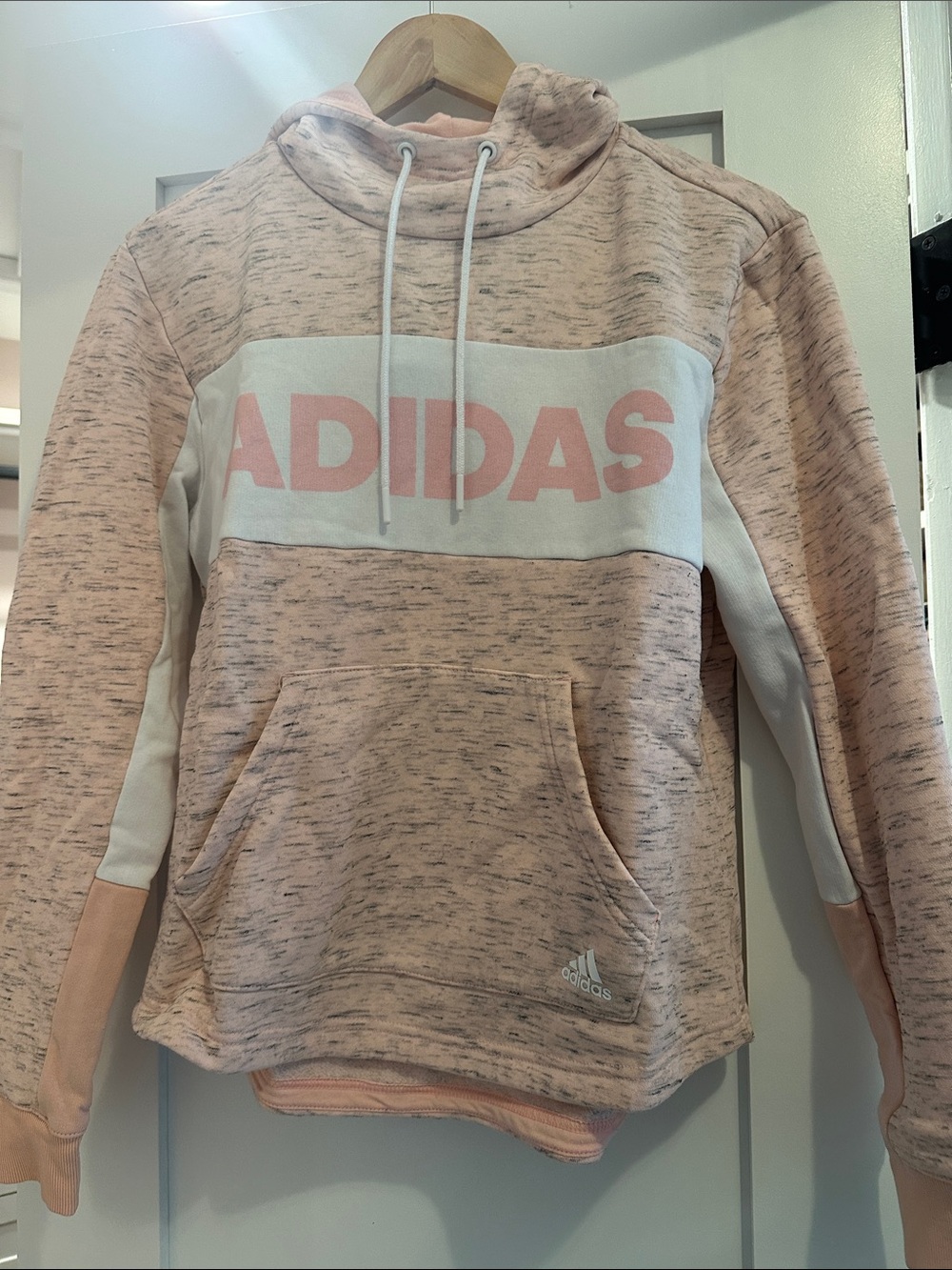 adidas Light Pink and White Crewneck Hoodie Sweater